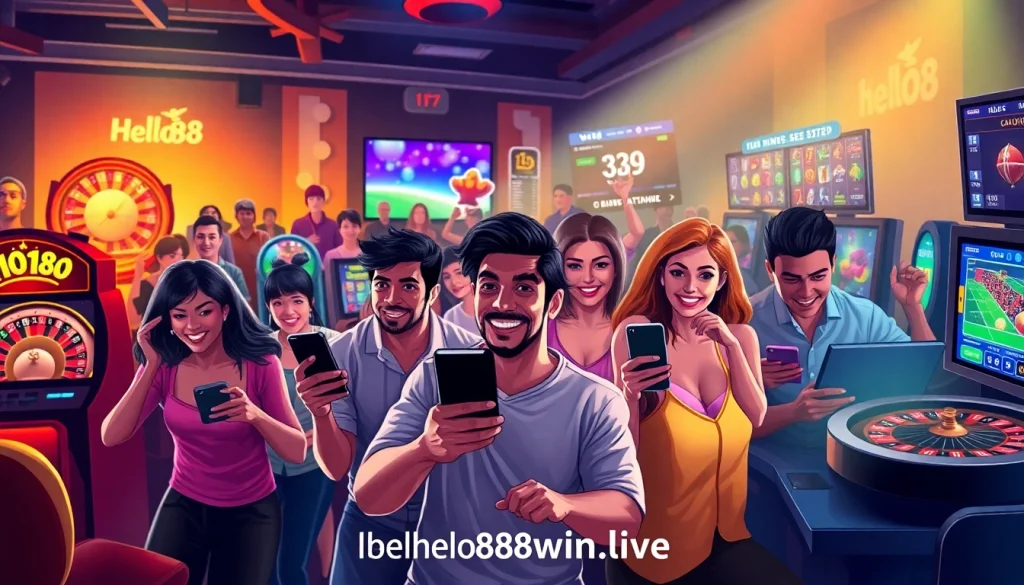 Exciting online gaming atmosphere at hello88win.live with diverse players enjoying casino games.