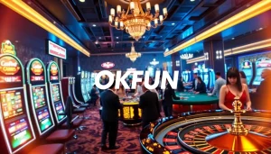 Experience the thrill of high-stakes gambling at OKFUN casino with vibrant slot machines and engaging players.
