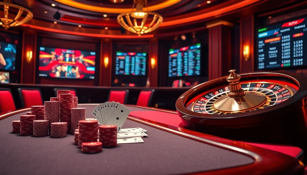 Experience the excitement of gaming at https://ok365vvip.com/ with vibrant poker chips and illuminated casino tables.