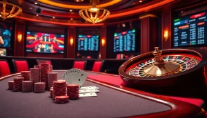 Experience the excitement of gaming at https://ok365vvip.com/ with vibrant poker chips and illuminated casino tables.