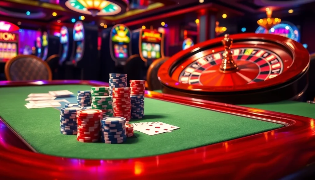 Experience the thrill of ku88 at a luxurious poker table filled with vibrant chips and cards.