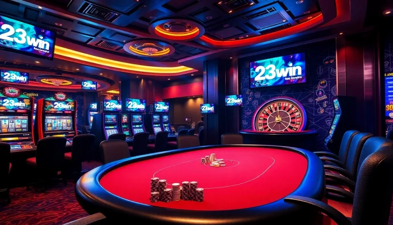 Players engaging at a vibrant casino table, showcasing 23win excitement in a luxurious setting.