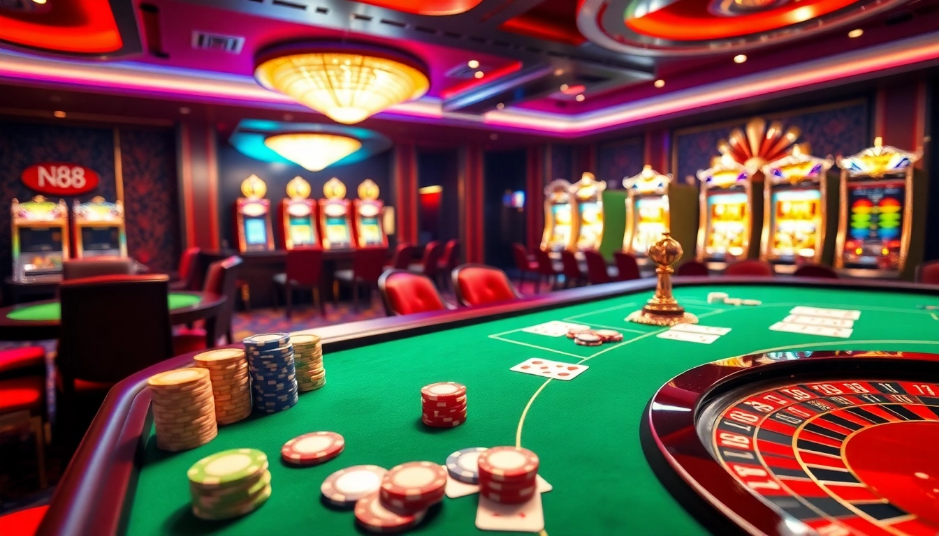 Experience high-stakes gaming excitement at nh88 with vibrant tables and luxurious casino decor.