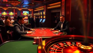 Players engaged in a thrilling game at a poker table, showcasing the excitement of GTA SAN gambling.