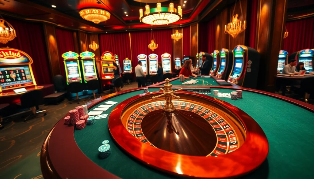 Hitclub themed casino scene featuring poker chips and a roulette wheel in a vibrant atmosphere.