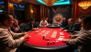 KJC casino scene showcasing an elegant poker table and vibrant roulette wheel.