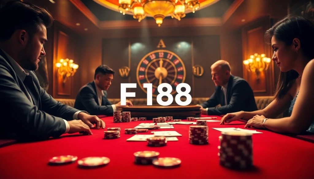 Experience thrilling poker action on F168, showcasing high stakes and vibrant casino atmosphere.