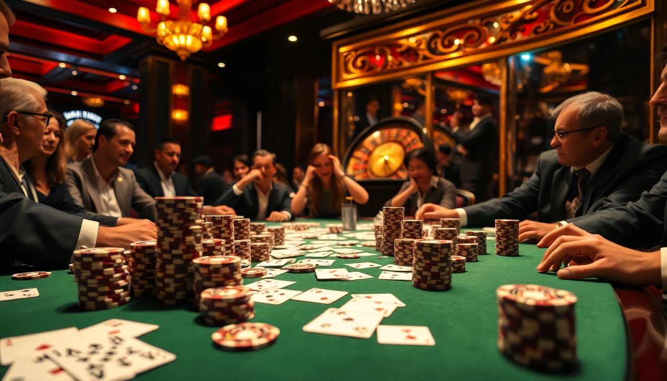 Engaged gamblers enjoying a thrilling poker game at good88 casino.