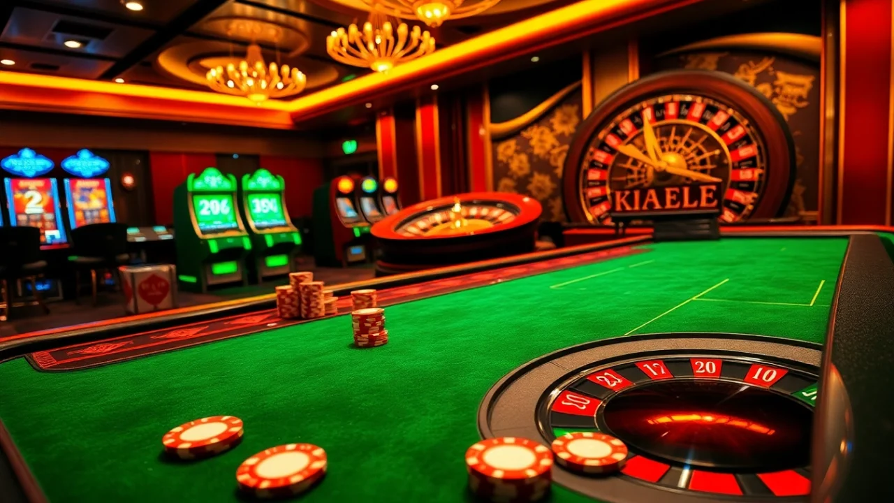 Engaged gamblers strategizing at a luxurious casino table featuring kp88-themed elements.