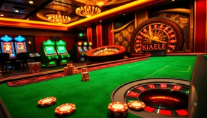 Engaged gamblers strategizing at a luxurious casino table featuring kp88-themed elements.