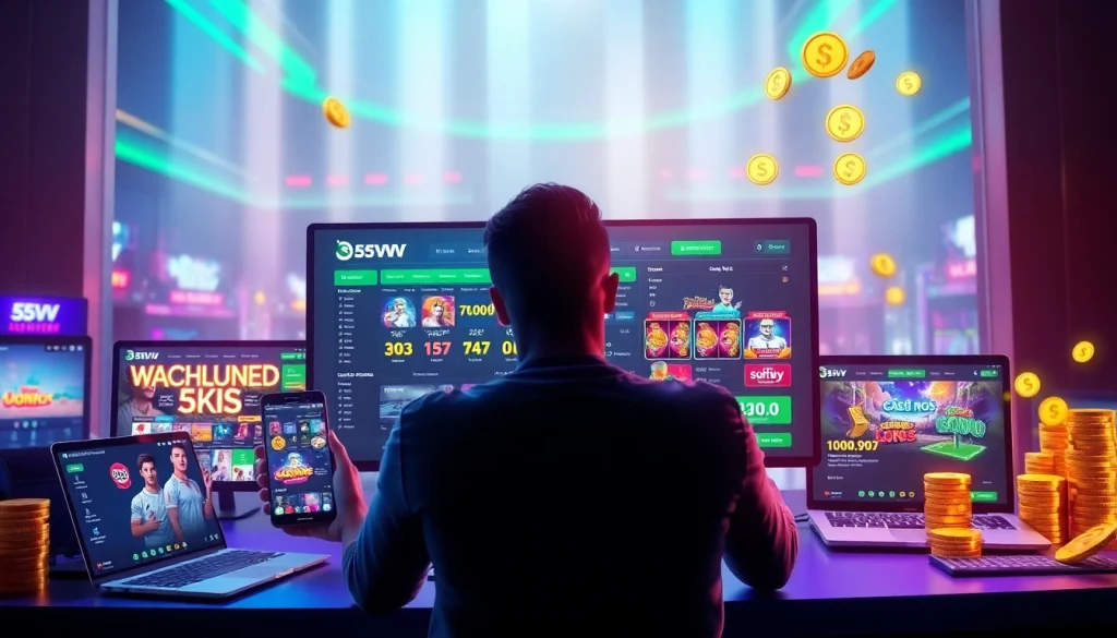 Engaging 55VV online betting platform with sports and casino games showcased.