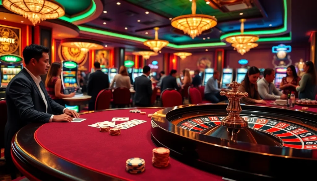 Experience the excitement of MM88 with players enjoying poker at a luxurious casino.