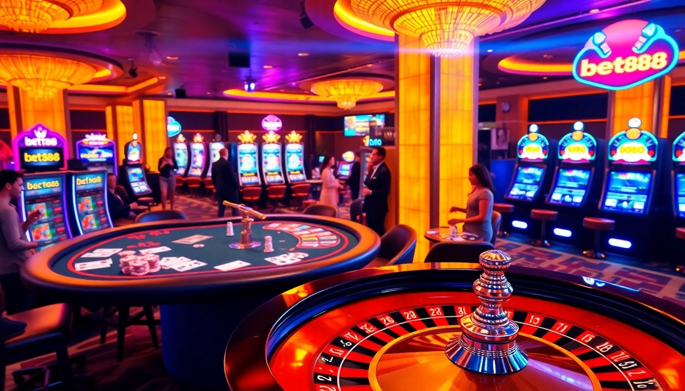 Bet88 players enjoying a thrilling casino experience with roulette and poker