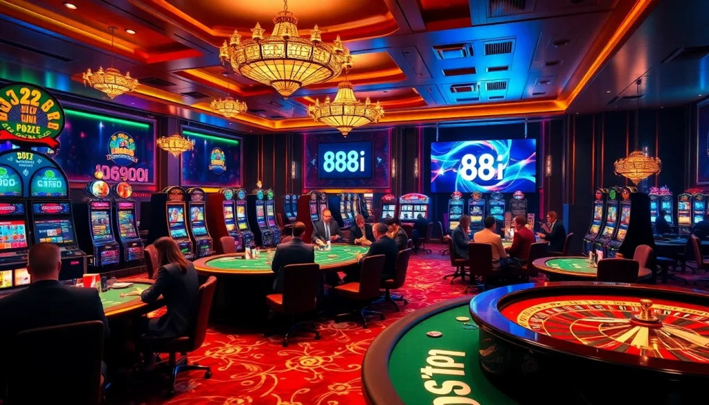 Players engaging at a high-stakes table at 88i casino, showcasing chips and cards.