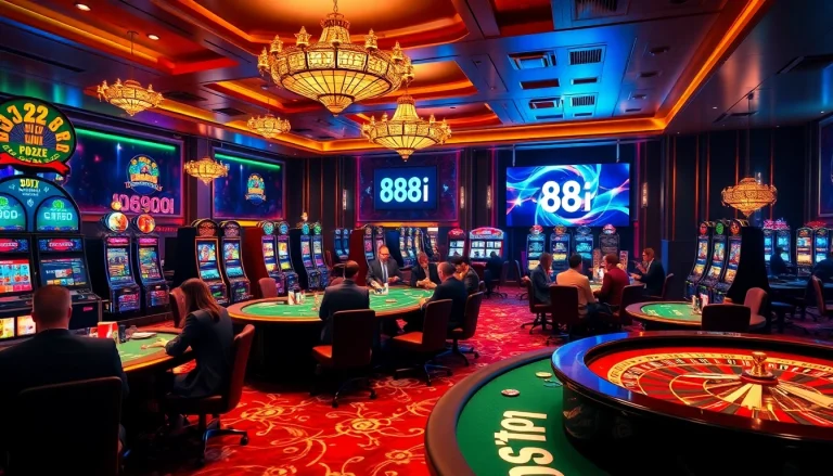 Players engaging at a high-stakes table at 88i casino, showcasing chips and cards.