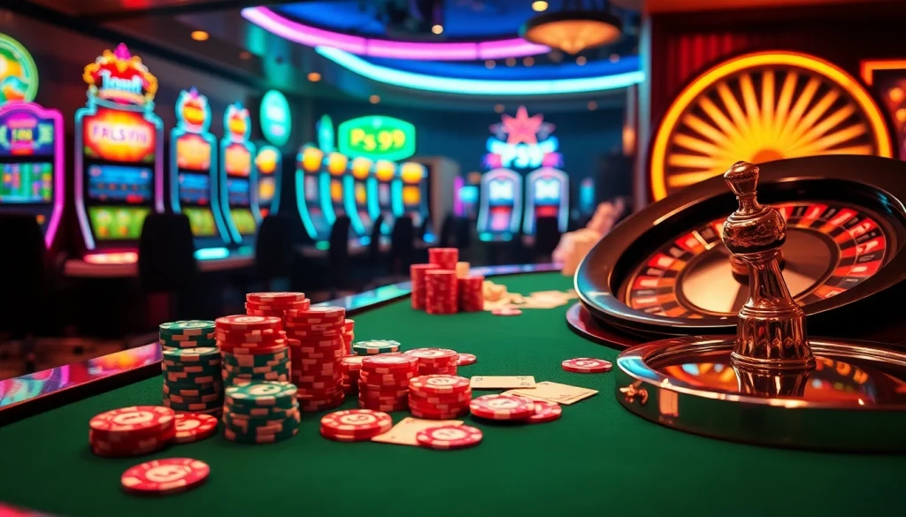 Experience the thrill of PS99 gaming with vibrant poker chips and dynamic casino action.