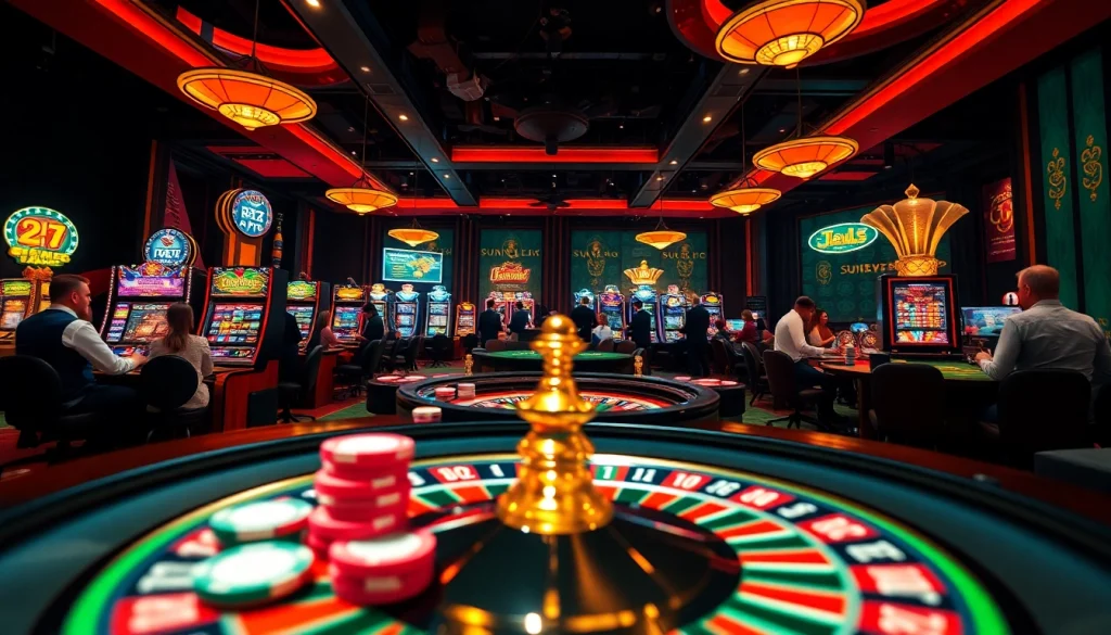 Sumvip players enjoying a lively casino atmosphere with vibrant tables and exciting games.