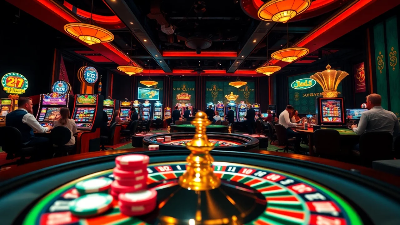 Sumvip players enjoying a lively casino atmosphere with vibrant tables and exciting games.