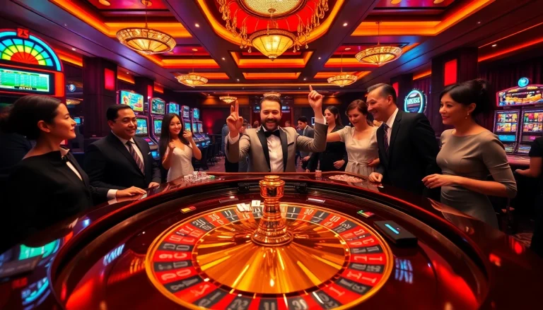 u888 players celebrating a win at an upscale roulette table in a luxurious casino setting