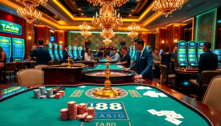 Engaging in a thrilling game at the TA88 casino table with vibrant chips and cards.