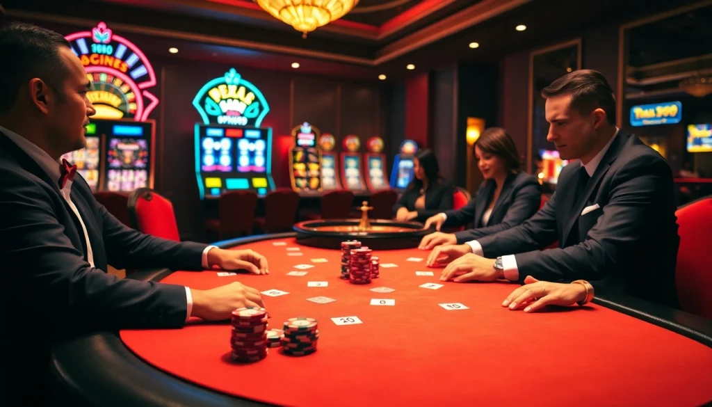 MM99 players enjoying a thrilling poker game at a luxurious casino table.