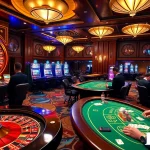 Engaged players enjoy a thrilling game of roulette and slots at a professional casino, featuring DA88 design elements.