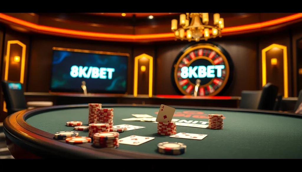 Experience the thrill of winning at 8KBET online casino with vibrant poker table action.