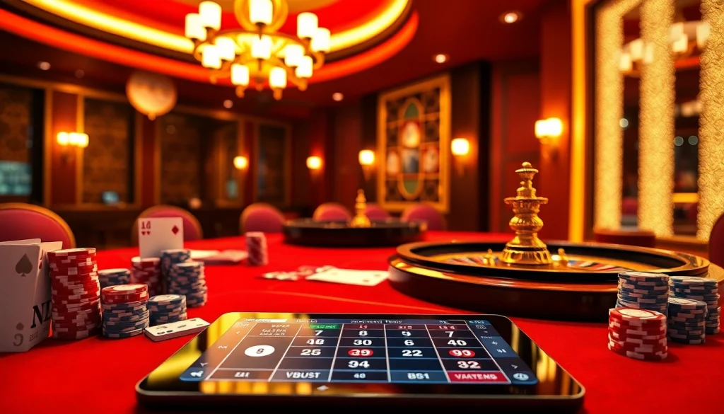 Experience the excitement of gambling at GA88 with a luxurious casino table featuring cards and poker chips.
