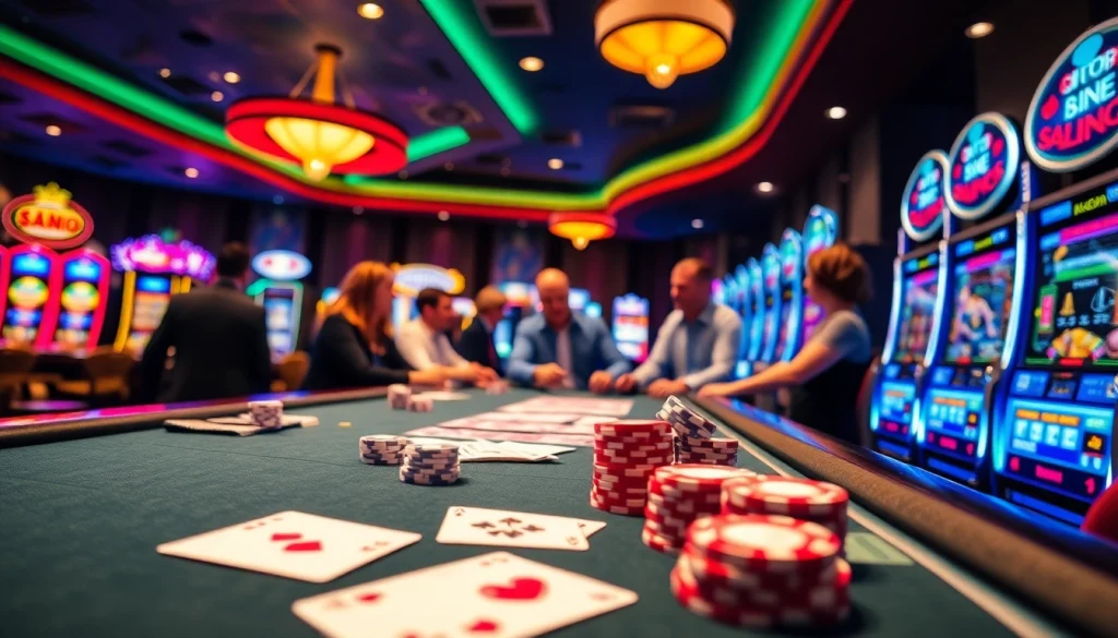 Engaged players enjoying poker at fc88.ae.org casino, showcasing excitement and vibrant atmosphere.