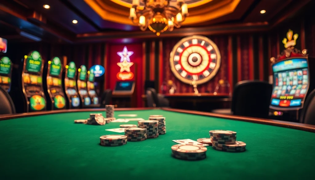 Exciting poker action at 13win casino table with luxurious chips and cards.