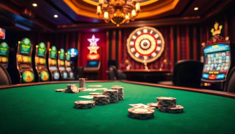 Exciting poker action at 13win casino table with luxurious chips and cards.