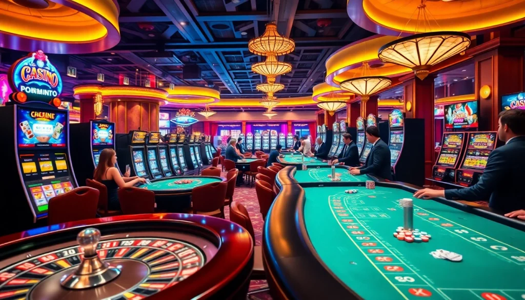 Engaging scene showcasing the excitement of gambling at 33win.property casino with lively players and vibrant gaming elements.