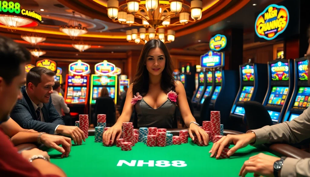Experience thrilling poker action at NH88's vibrant casino, featuring professional dealers and high-stakes games.