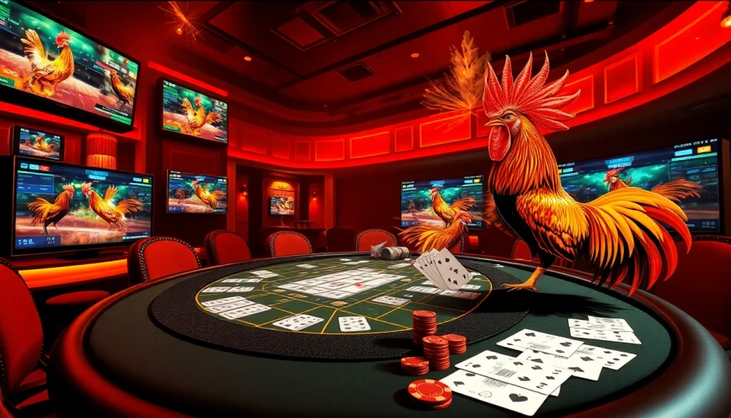 Engage with đá gà trực tiếp betting at a luxurious casino filled with live matches and vibrant betting dynamics.