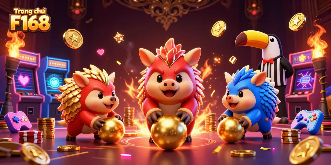 Engage with thrilling gameplay at Trang chủ F168, featuring dynamic pangolin characters amidst vibrant casino elements, showcasing a unique online experience.